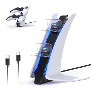 Dobe TP5-0557 stalak-punjač za dva gamepada sa osvetljenjem PS5 beli