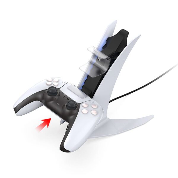 Dobe TP5-0557 stalak-punjač za dva gamepada sa osvetljenjem PS5 beli
