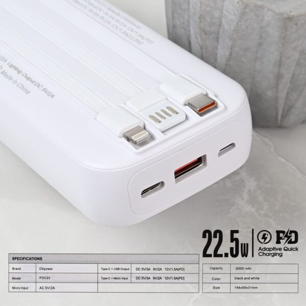 Eksterna baterija Oxpower 10000 mAh sa kablovima