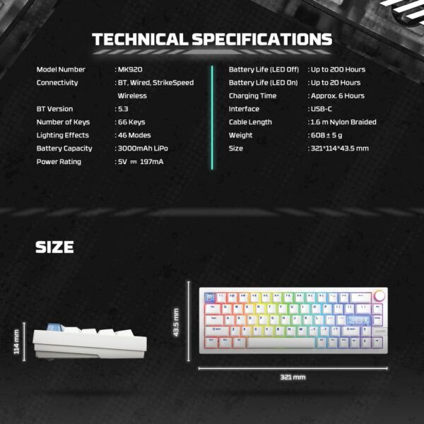 Tastatura Mehanicka Gaming Fantech MK920 RGB Maxfit 6 Wireless black (Brown switch) - Image 3