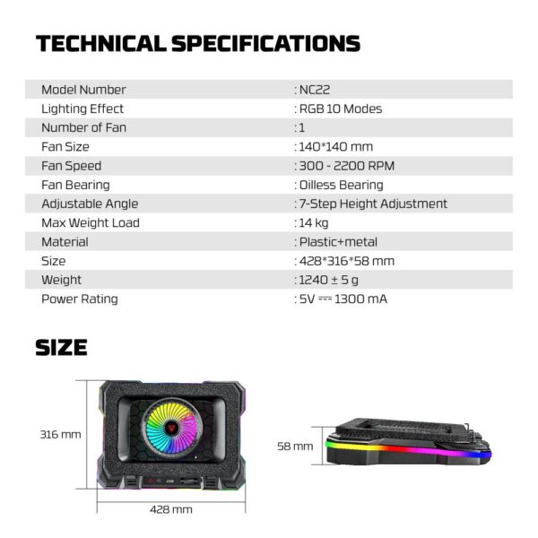 Laptop Cooler Fantech NC22 RGB crni - Image 8