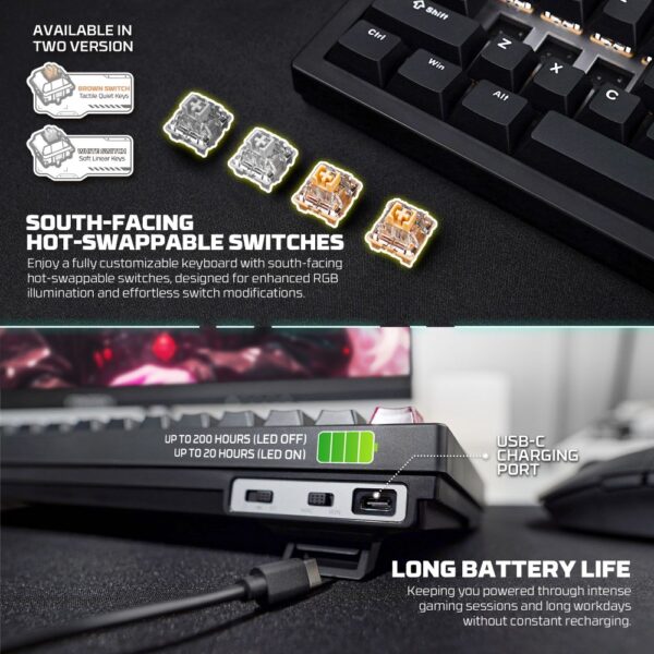 Tastatura Mehanicka Gaming Fantech MK920 RGB Maxfit 6 Wireless black (Brown switch) - Image 10