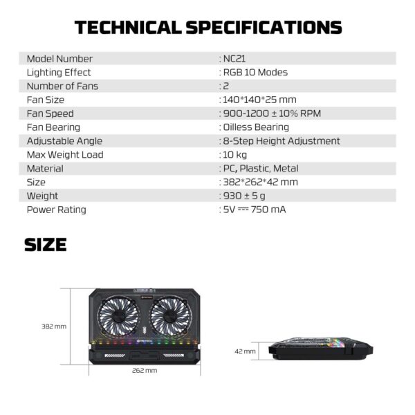 Laptop Cooler Fantech NC21 RGB crni - Image 4