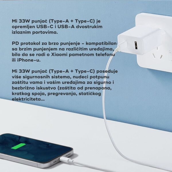 Xiaomi punjac za kablom 33W Combo USB - Slika 3