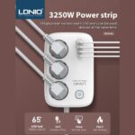 Produzni kabl LDNIO 3 uticnice + 2xUSB QC 60W, 2xPD 65W 2m beli - Slika 5