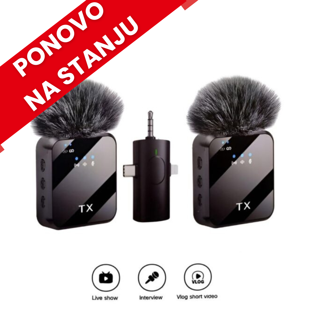 PONOVO NA STANJU Bežični mikrofon Lavalier F11- za sve telefone - Slika 1