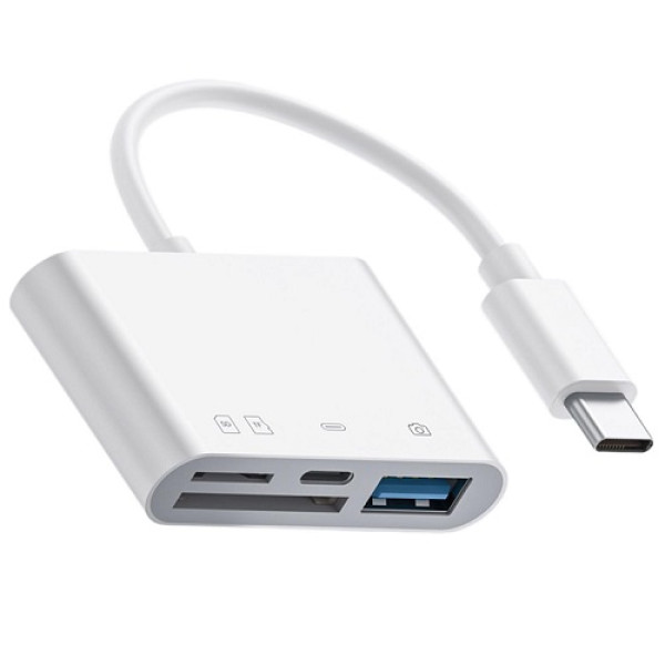 38116-1 Čitač kartica Kettz 4u1 USB Type C beli - Slika 1