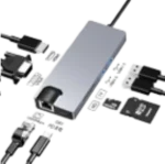 Adapter Stars Solutions USB-C na HDMI/VGA/USB/SD/TF/LAN/PD sivi - Slika 2