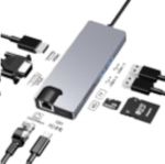 Adapter Stars Solutions USB-C na HDMI/VGA/USB/SD/TF/LAN/PD sivi