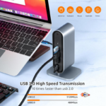 Adapter Type C na LAN Gb, SD card, TF, PD, Type C, 4xUSB 3.0, Audio, HDMI i VGA 12 u 1 sa postoljem - Slika 5