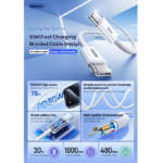 Data kabl REMAX Chelectricy Series 30W PD Fast Charging RC-C010 Type C na Type C beli - Slika 3