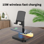 Desktop drzac za mobilni telefon HT531 sa wireless punjacem i LED svetlom crni - Slika 4