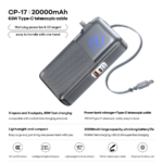 Power bank prenosiva baterija REMAX CP-17 65W sa teleskopskim kablom Type-C 20000mAh sivi - Slika 2