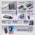 Power bank prenosiva baterija REMAX Wingle Series RPP-87 65W+22.5W Fast Charging 20000 mAh crni - Slika 5