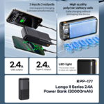 Power bank prenosiva baterija REMAX RPP-177 Lango II Series 2.4A Fast Charging 30000mAh crni - Slika 2