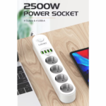 Produzni kabl LDNIO SE1-C 2500W EU, 4 uticnice 2xUSB 12W, 2xPD 20W beli 2m - Slika 3