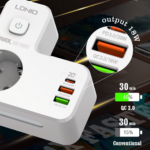 Produzni kabl LDNIO SE2337 2500W (lopov) EU 2 uticnice + 2xUSB QC3.0 18W, PD 20W beli - Slika 4
