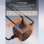 Produzni kabl LDNIO SE3338, 3 uticnice, USB, 2xPD, 6u1, GAN, 65W total power - Slika 4