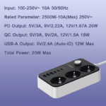 Produzni kabl LDNIO SE3631C 3 uticnice 3xUSB 3xPD beli 2m - Slika 5