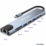 Adapter Terabyte Type C na RJ45 2xUSB 3.0 HDMI 2xPD SD TF 8 u 1 sivi - Slika 2