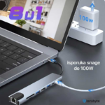 Adapter Terabyte Type C na RJ45 2xUSB 3.0 HDMI 2xPD SD TF 8 u 1 sivi - Slika 3