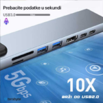 Adapter Terabyte Type C na RJ45 2xUSB 3.0 HDMI 2xPD SD TF 8 u 1 sivi - Slika 5