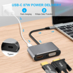 Adapter Type C na HDMI VGA PD USB3.0 4 u 1 sivi - Slika 6