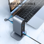 Adapter Type C na LAN Gb, SD card, TF, PD, Type C, 4xUSB 3.0, Audio, HDMI i VGA 12 u 1 sa postoljem - Slika 7