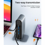 Adapter Type C na LAN Gb, SD card, TF, PD, Type C, 4xUSB 3.0, Audio, HDMI i VGA 12 u 1 sa postoljem - Slika 8