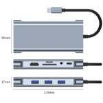 Adapter Type C na LAN Gb, SD card, TF, Type C, 3xUSB 3.0, Audio, HDMI i VGA 10 u 1 20cm kabl - Slika 4