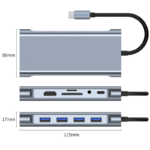 Adapter Type C na LAN Gb, SD card, TF, Type C, 4xUSB 3.0, Audio, HDMI i VGA 11 u 1 20cm kabl HUB - Slika 10