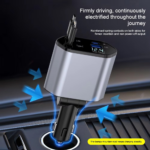 Auto punjac C1 4u1 PD 3A, USB 2.4A 120W (total) sa Type C/lightning kablom tamno sivi - Slika 8