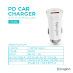 Auto punjac Pluginn PI-21S, PD 20W, QC 3.0 18W, sa lightning kablom beli - Slika 2