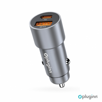 Auto punjac Pluginn PI-40, PD 20W, QC 3.0 18W, sa lightning kablom sivi