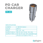 Auto punjac Pluginn PI-40, PD 20W, QC 3.0 18W, sa lightning kablom sivi - Slika 2