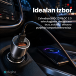 Auto punjac Pluginn PI-40, PD 20W, QC 3.0 18W, sa lightning kablom sivi - Slika 3