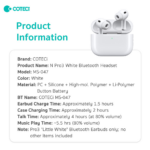 Bluetooth slusalice Coteci Smart Pods Pro 3 bele - Slika 4