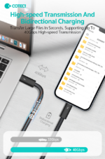 Data kabl Coteci Thunderbolt 87315 40Gbps 100W 8k PD Type C na Type C crni 1m - Slika 4