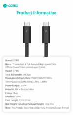 Data kabl Coteci Thunderbolt 87315 40Gbps 100W 8k PD Type C na Type C crni 1m - Slika 7