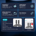 Data kabl Coteci Thunderbolt OF-065 80Gbps 240W 4k PD Type C na Type C crni 1m - Slika 3