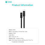 Data kabl Coteci Thunderbolt OF-066 120Gbps 240W 4k PD Type C na Type C crni 0.3m - Slika 9