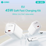 Kucni punjac Coteci 45W GaN sa PD na Type C kablom beli - Slika 3
