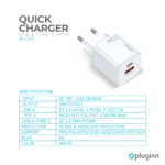 Kucni punjac Pluginn PI-D73, QC3.0 PD3.0, PPS, USB-PD 18W+20W, 38W (total) sa PD iPhone lightning kablom beli CE - Slika 2