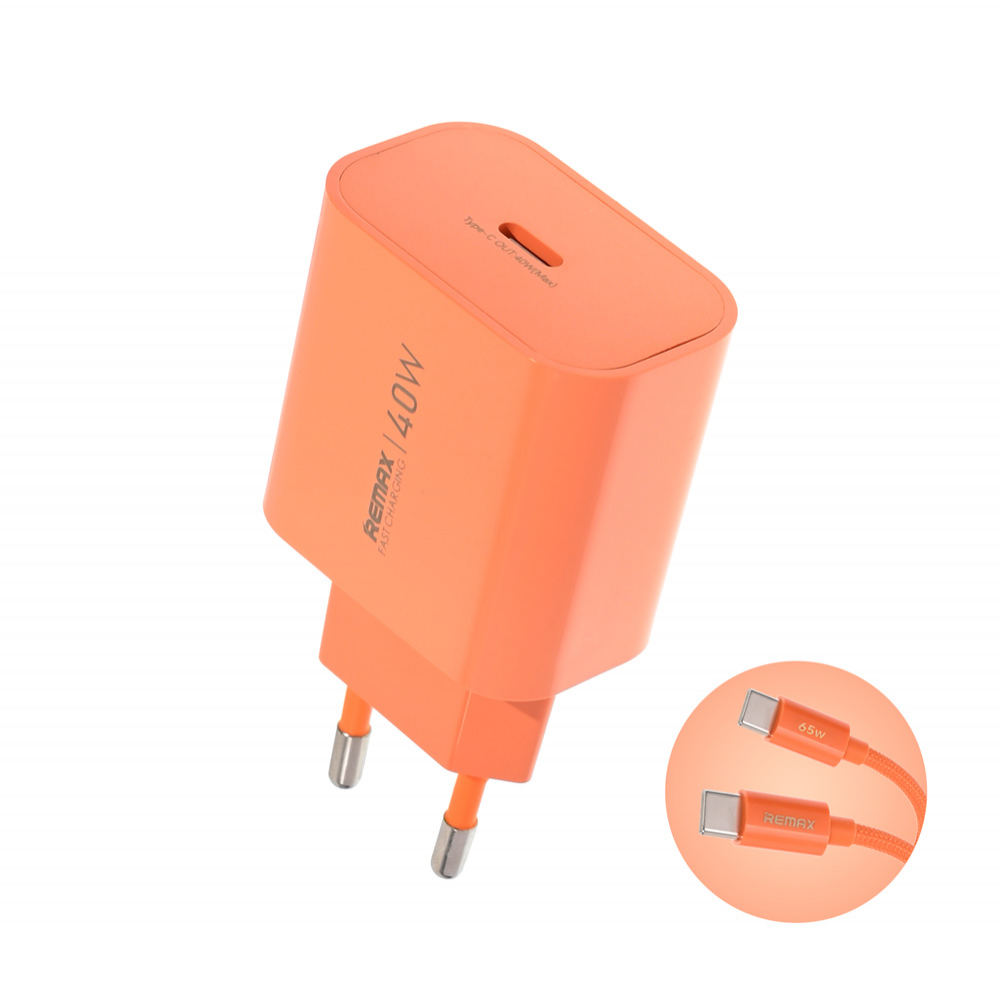kucni-punjac-remax-huiying-ca10-gan-40w-type-c-narandzasti-228841-393686.png Kucni punjac REMAX GaN 40W Type C narandzasti sa PD Type C kablom - Slika 1