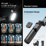 Tripod stabilizator Q19 smart AI sa selfie stickom i LED svetlom crni - Slika 4