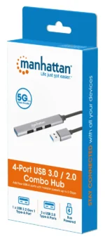 USB HUB 4port Manhattan 168427 3.0/3xUSB 2.0 480Mbps/1xUSB 3.0 5Gbps/sivi - Slika 3