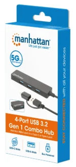 USB-C HUB 4port Manhattan 180863 3.2 G1+USB-C/5Gbps/Crni - Slika 4
