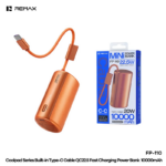 Power bank prenosiva baterija REMAX Coolpad Series FP-110 sa integrisanim Type C kablom 10000mAh narandzasta - Slika 3