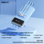 Power bank prenosiva baterija REMAX Reyluck Series RPP-683 2.1A sa integrisanim kablovima 10000mAh bela - Slika 2
