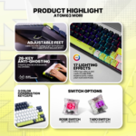 Tastatura Mehanicka Gaming Fantech MK874V2 RGB Atom 63 Mori White (taro switch) - Slika 2
